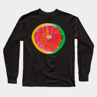 neon grapefruit citrus slices pop art pattern black Long Sleeve T-Shirt